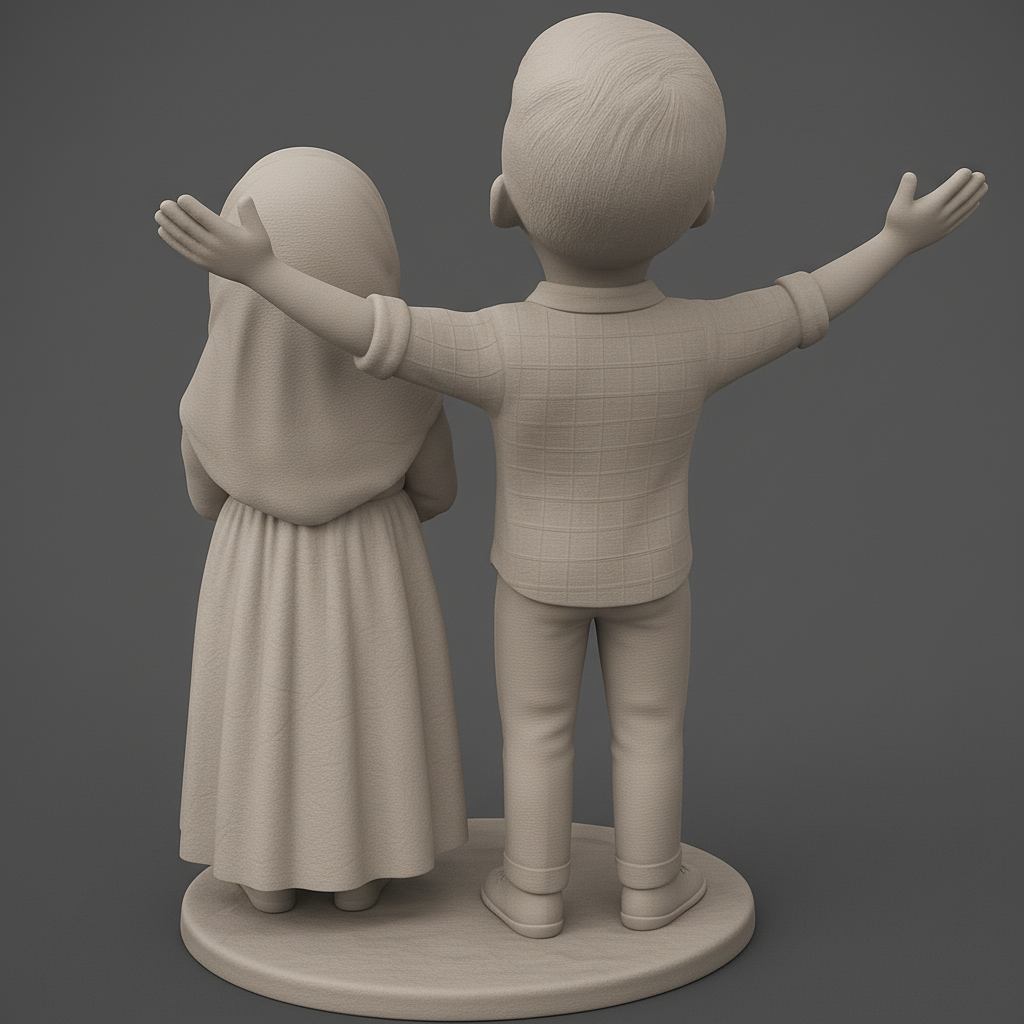 face anatomy 3d model-create 3d face model from photo_Happy Duo: Celebrate Joy with This Charming Statue!