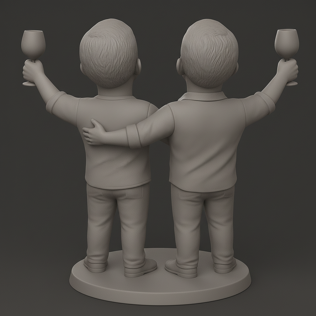 silhouette 3d printer maker-3d portrait printing_Celebrate Friendship: Joyful Duo Figurine