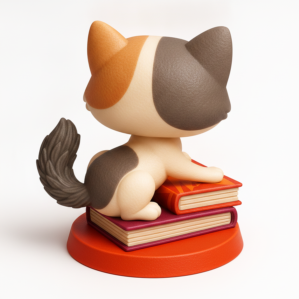 face to 3d model ai-3D portrait printing from photo_Smiling Study Buddy Cat on Books Figurine