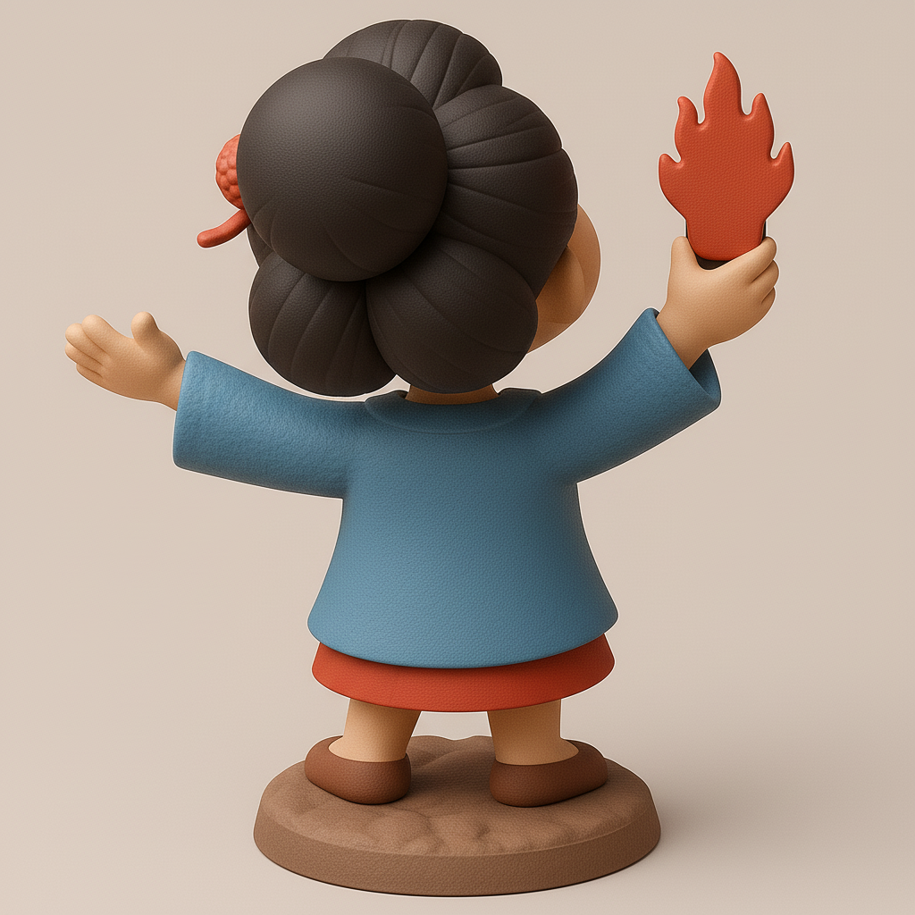 silhouette 3d printer maker-3d portrait printing_Cheerful Character with Phone and Flames