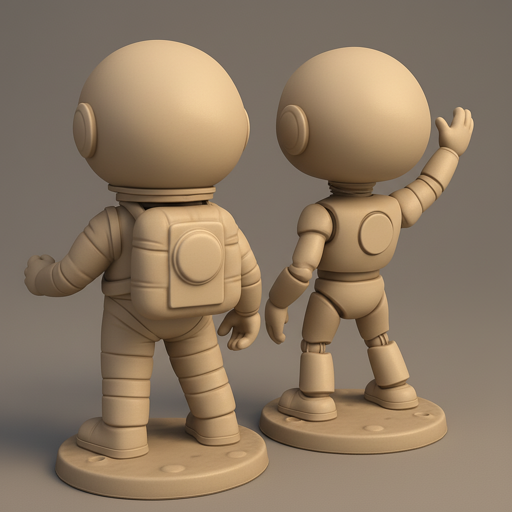 silhouette 3d printer maker-3d portrait printing_Charming Space Friends: Astronaut & Robot Figurine Set
