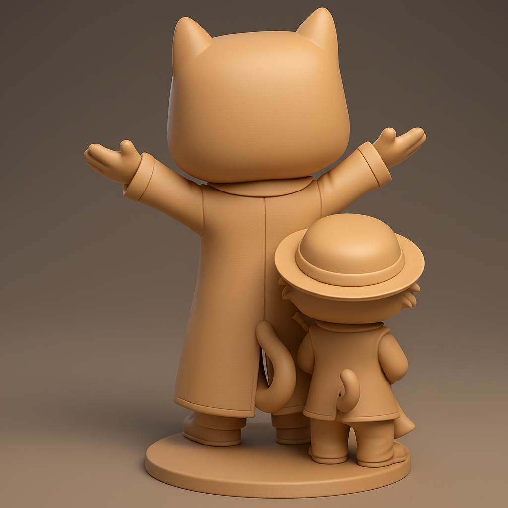 face to 3d model ai-3D portrait printing from photo_Whimsical Cat & Sidekick Statue