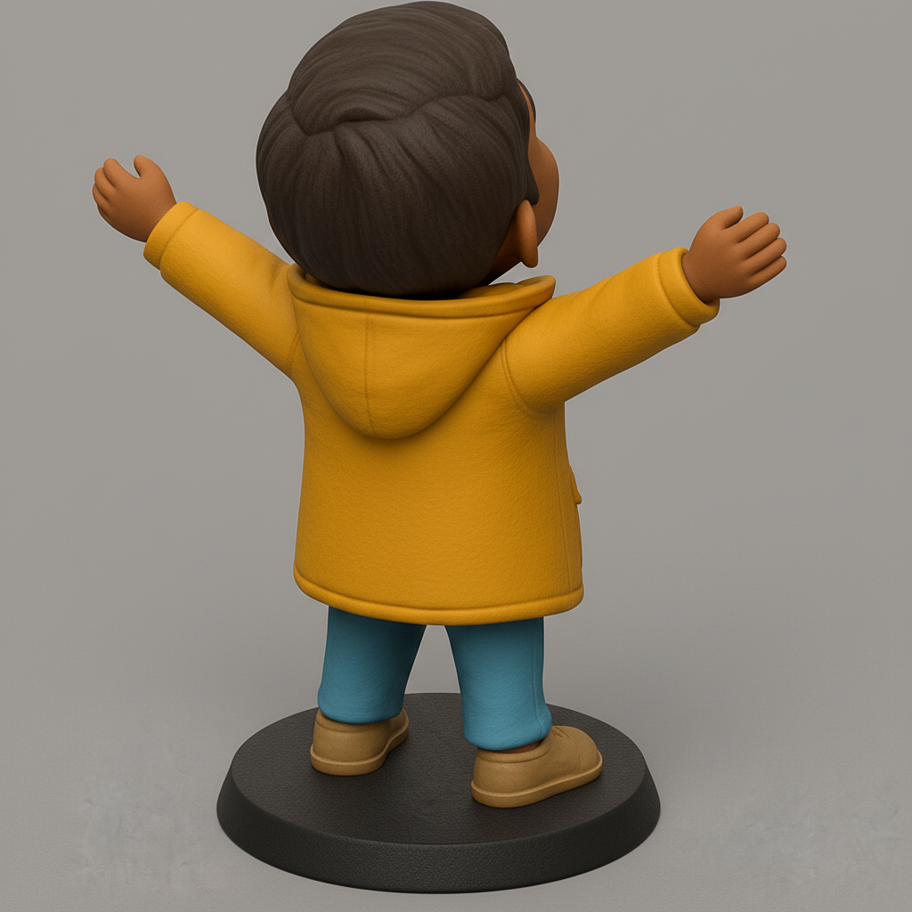 silhouette 3d printer maker-3d portrait printing_Joyful Kid Figure in Yellow Raincoat