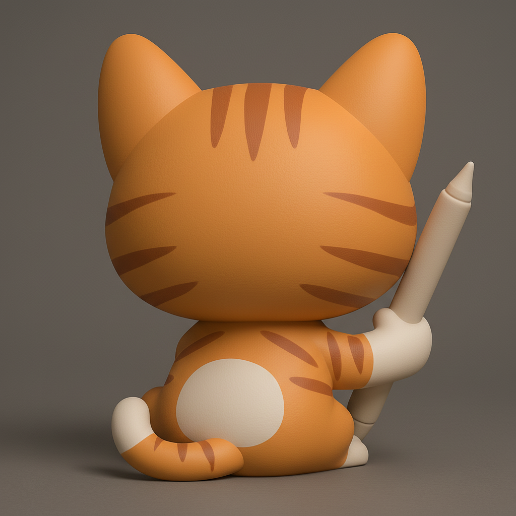 face anatomy 3d model-create 3d face model from photo_Happy Artist Cat with Pen - Cute 3D Print Figurine