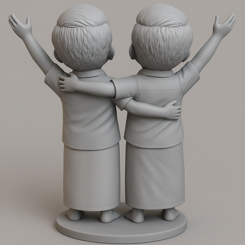 silhouette 3d printer maker-3d portrait printing_Joyful Twin Figurines for 3D Printing