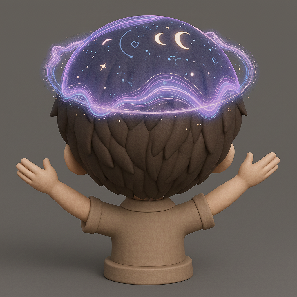 silhouette 3d printer maker-3d portrait printing_Whimsical Dreamer Bust with Cosmic Halo