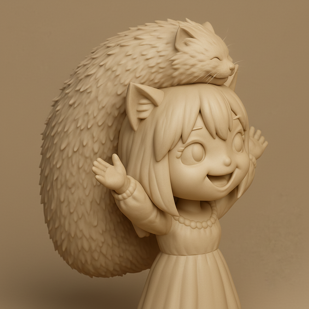 face anatomy 3d model-create 3d face model from photo_Joyful Neko-Girl with Happy Cat Companion