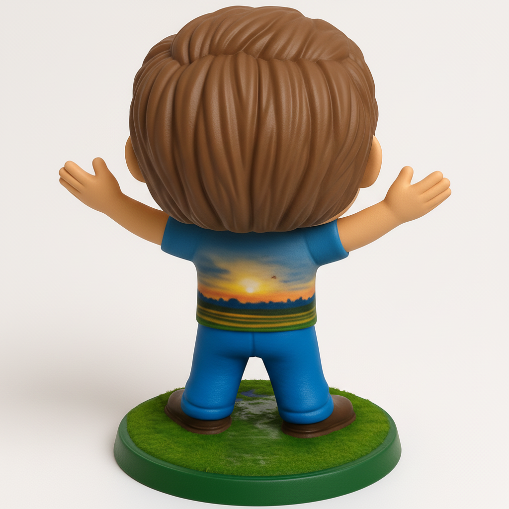 face to 3d model ai-3D portrait printing from photo_Custom Funko-Style Joyful Figure with Landscape Tee