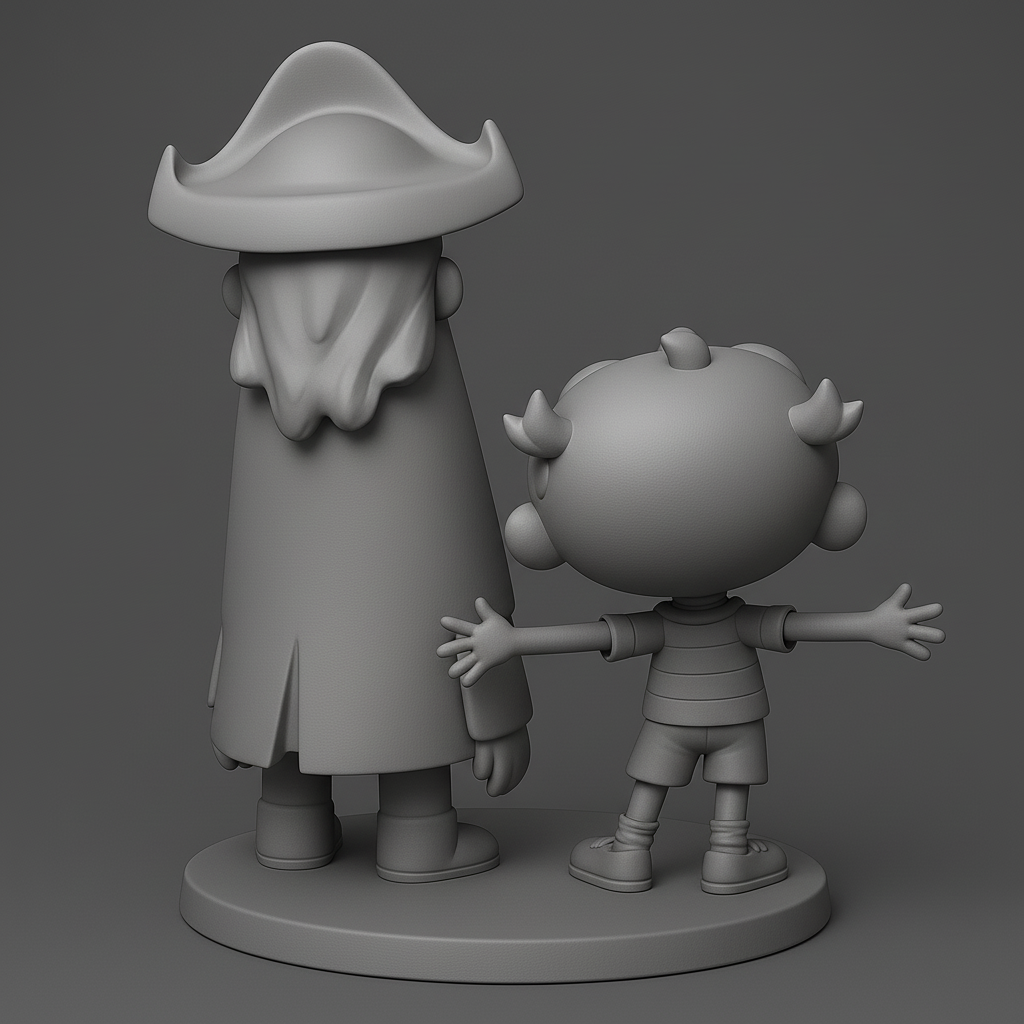 face anatomy 3d model-create 3d face model from photo_Whimsical Pirate and Boy Duo Figurine