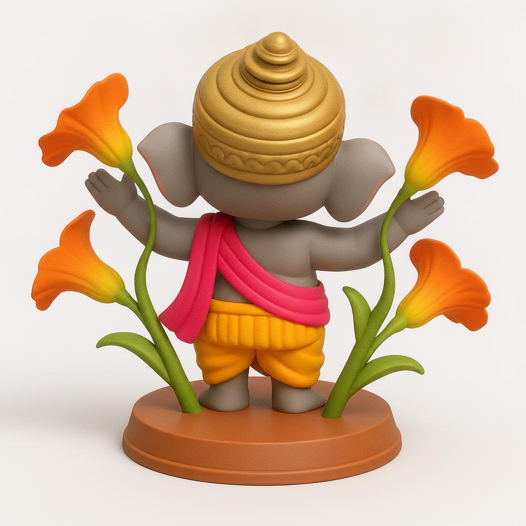 face to 3d model ai-3D portrait printing from photo_Baby Ganesha & Flowers - Adorable Divine Decor!