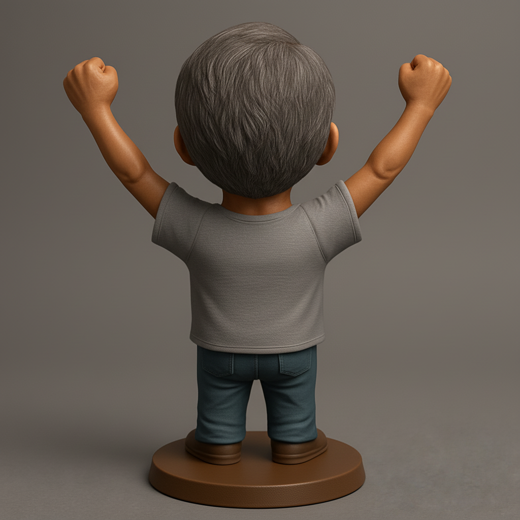 silhouette 3d printer maker-3d portrait printing_Triumphant Elder Bobblehead: Celebrate Joy & Victory!