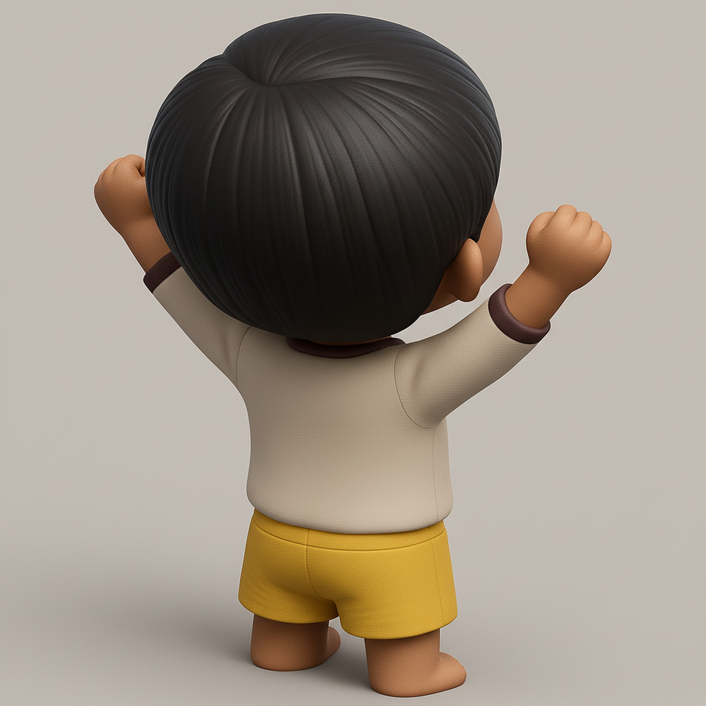 face anatomy 3d model-create 3d face model from photo_Joyful Cartoon Boy Figurine - Happy Pose Character Print