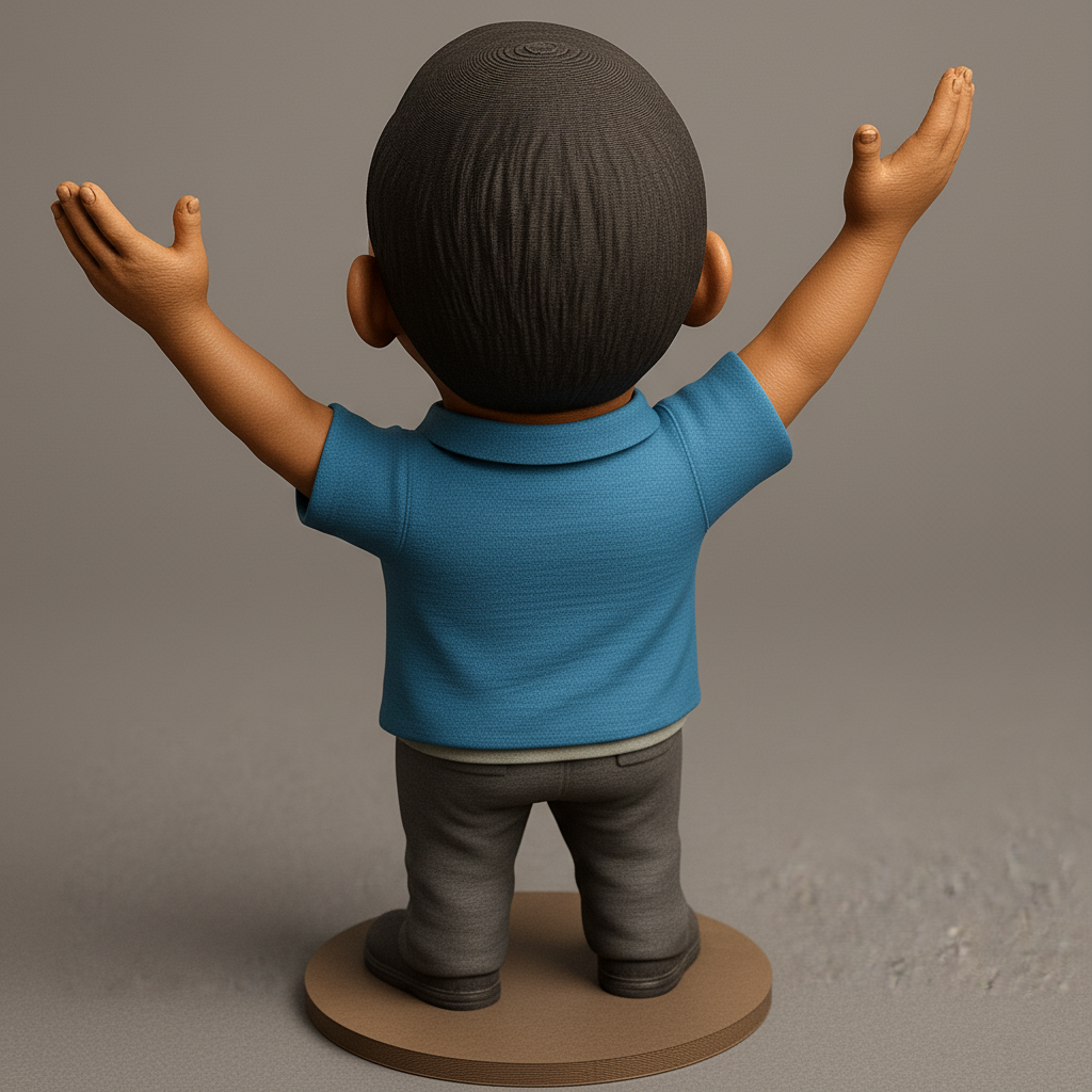 face anatomy 3d model-create 3d face model from photo_Joyful Man Bobblehead Caricature: Celebrate Success!