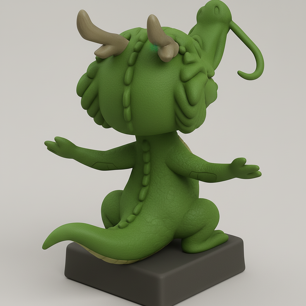 face anatomy 3d model-create 3d face model from photo_Whimsical Green Dragon Figure for 3D Printing