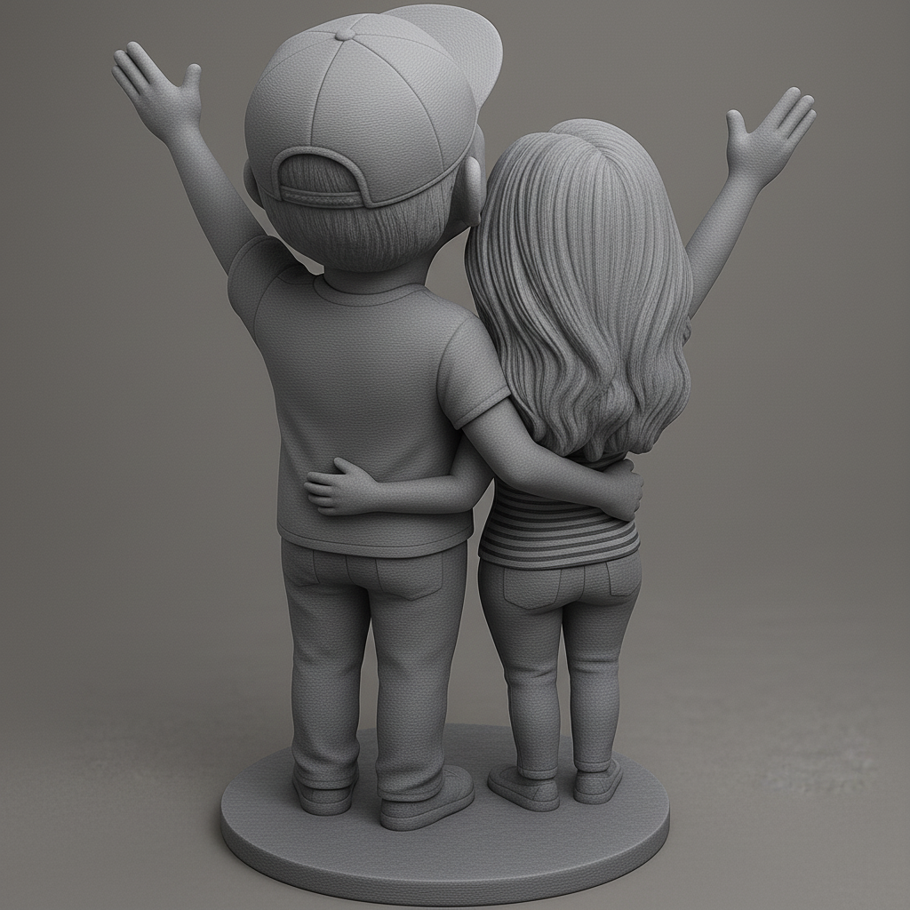 silhouette 3d printer maker-3d portrait printing_Joyful Couple Figurine for 3D Printing