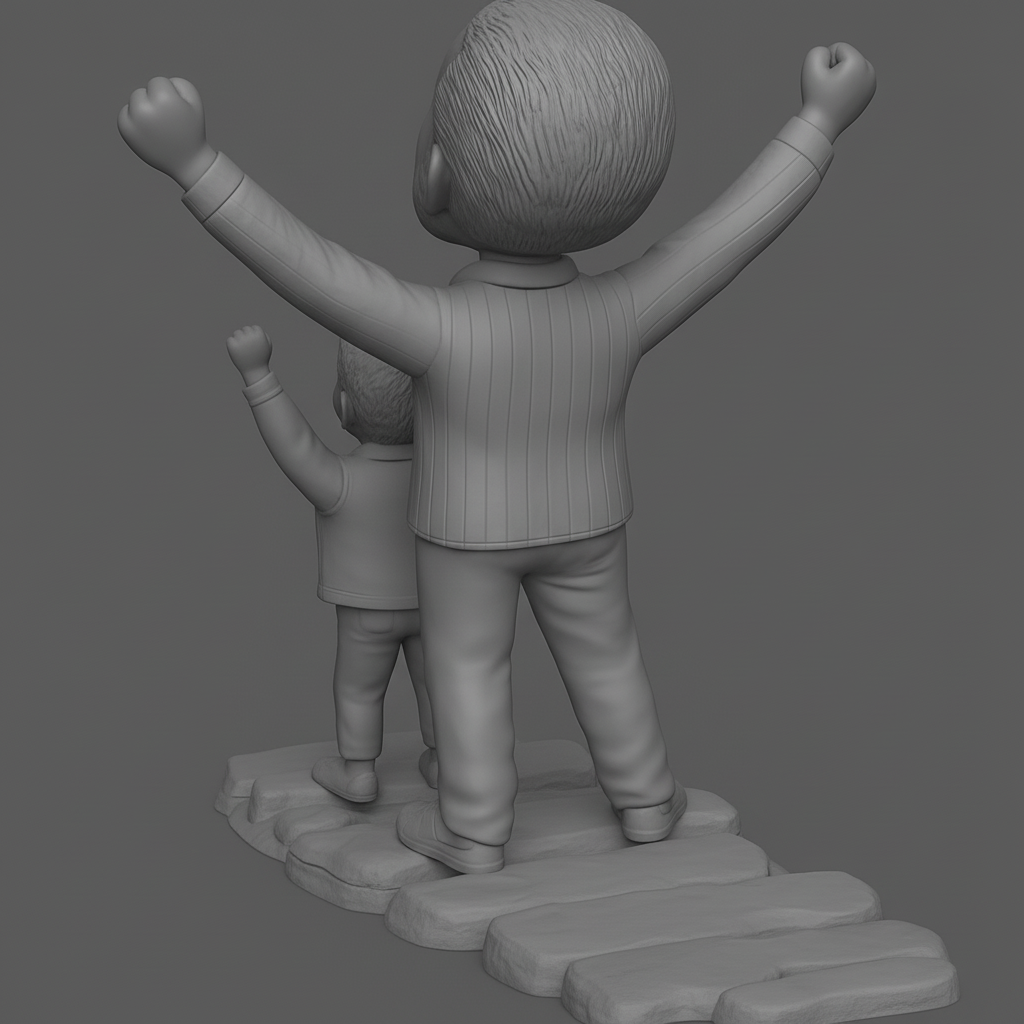 face anatomy 3d model-create 3d face model from photo_Joyful Bond: Father & Son Celebration Statue