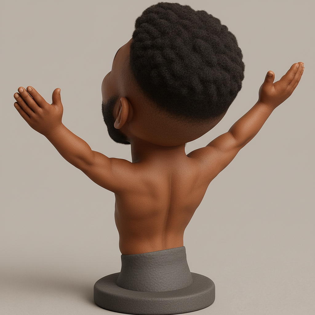 face anatomy 3d model-create 3d face model from photo_Joyful Bobblehead with Muscular Arms