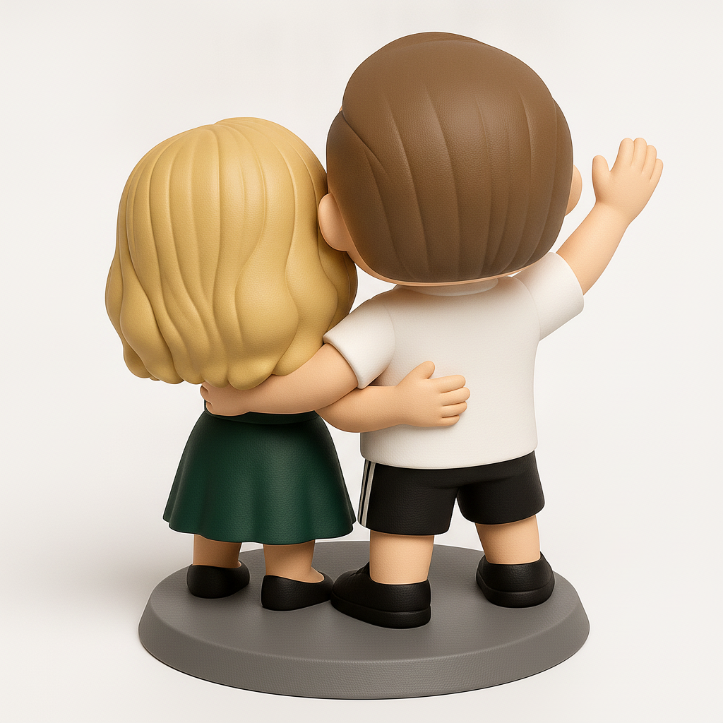 face to 3d model ai-3D portrait printing from photo_Waving Couple Collectible Figurine - Pop Style Design