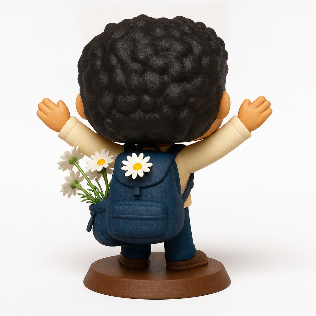 face to 3d model ai-3D portrait printing from photo_Cheerful Student Pop Figurine with Flower Backpack