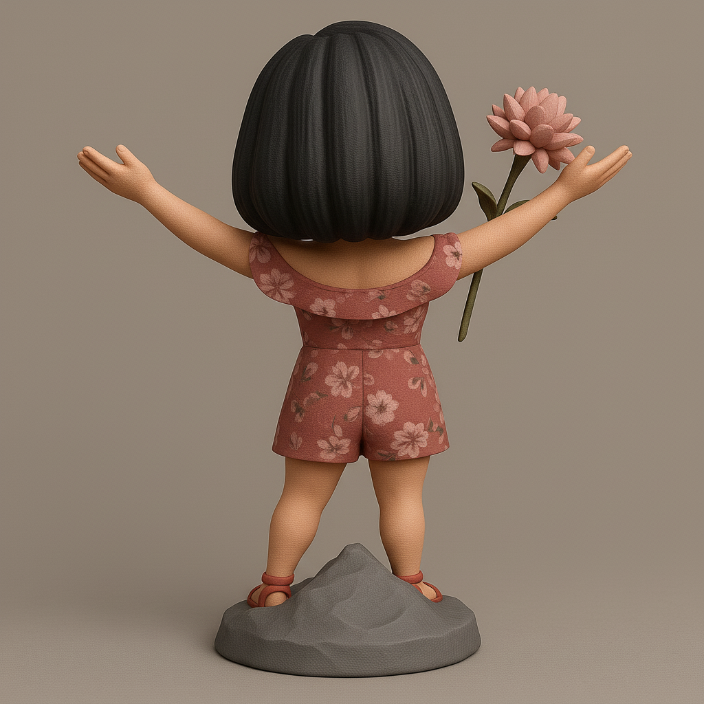 silhouette 3d printer maker-3d portrait printing_Joyful Floral Figurine with Flower
