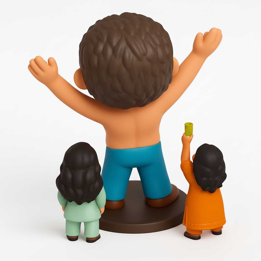 face to 3d model ai-3D portrait printing from photo_Celebrate Self-Care: Joyful Man & Family Figurine