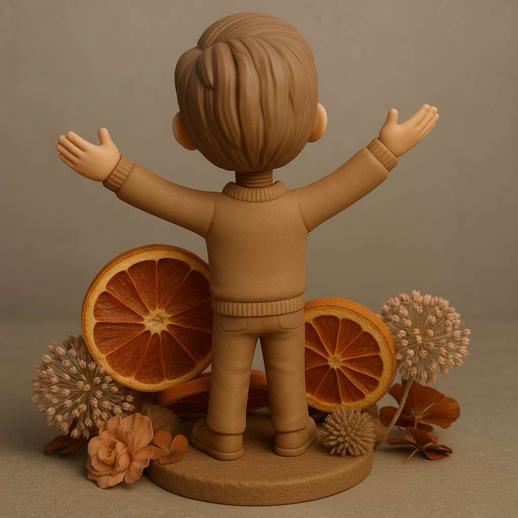silhouette 3d printer maker-3d portrait printing_Joyful Boy Figure with Floral Accents