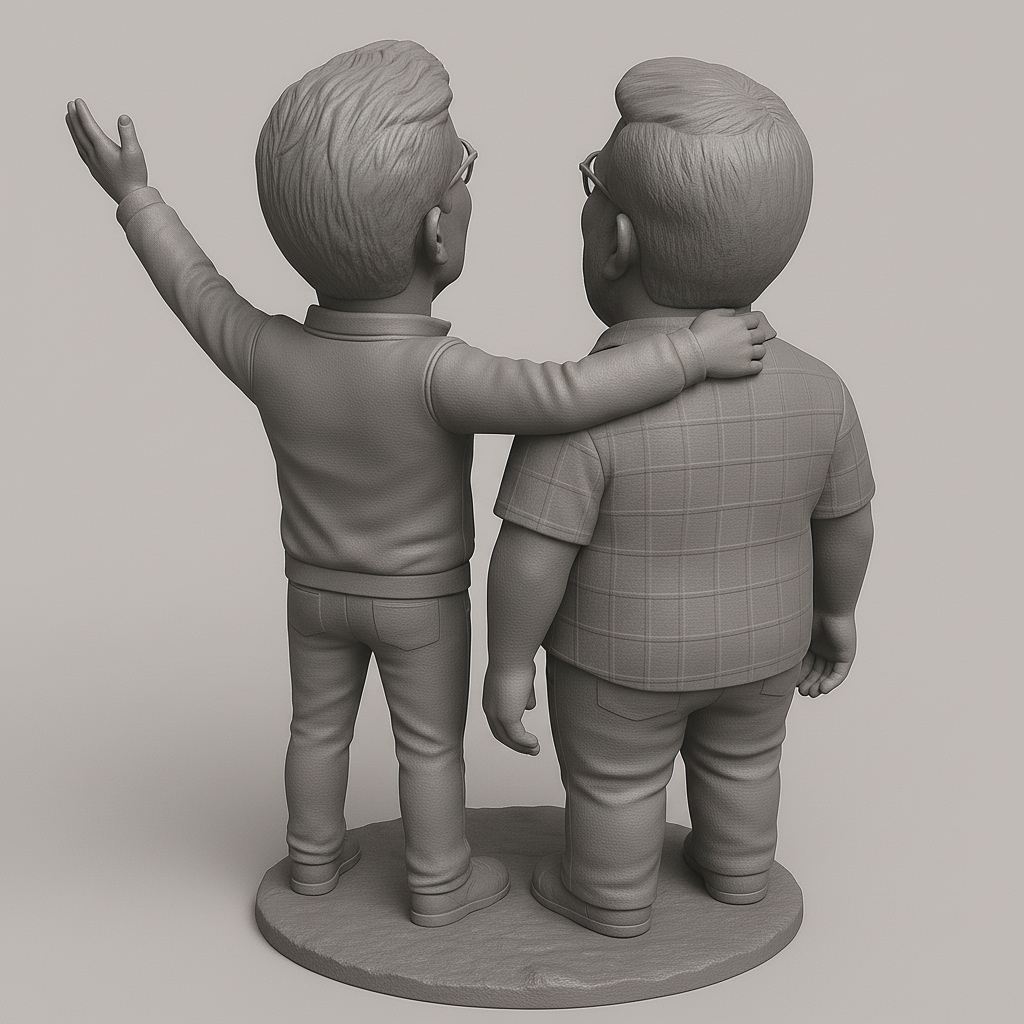 silhouette 3d printer maker-3d portrait printing_Cheerful Duo Figurine: Perfect for Any Collector!