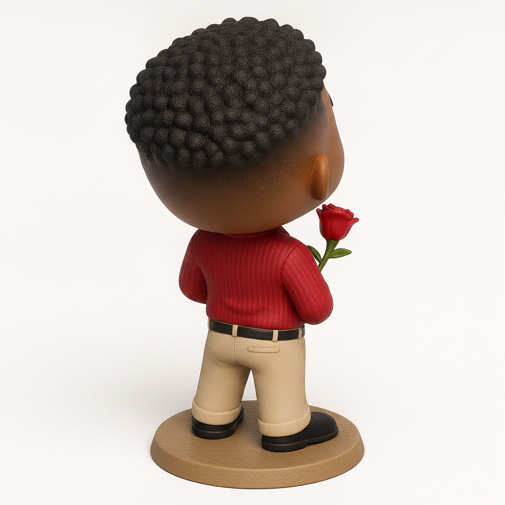 face to 3d model ai-3D portrait printing from photo_Smiling Chibi Figurine with Rose - Romantic 3D Print Gift