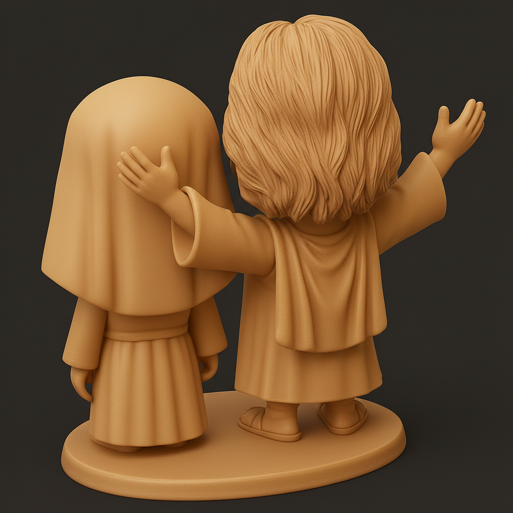 face anatomy 3d model-create 3d face model from photo_Joyful Faith Duo: Smiling Jesus & Nun 3D Caricature