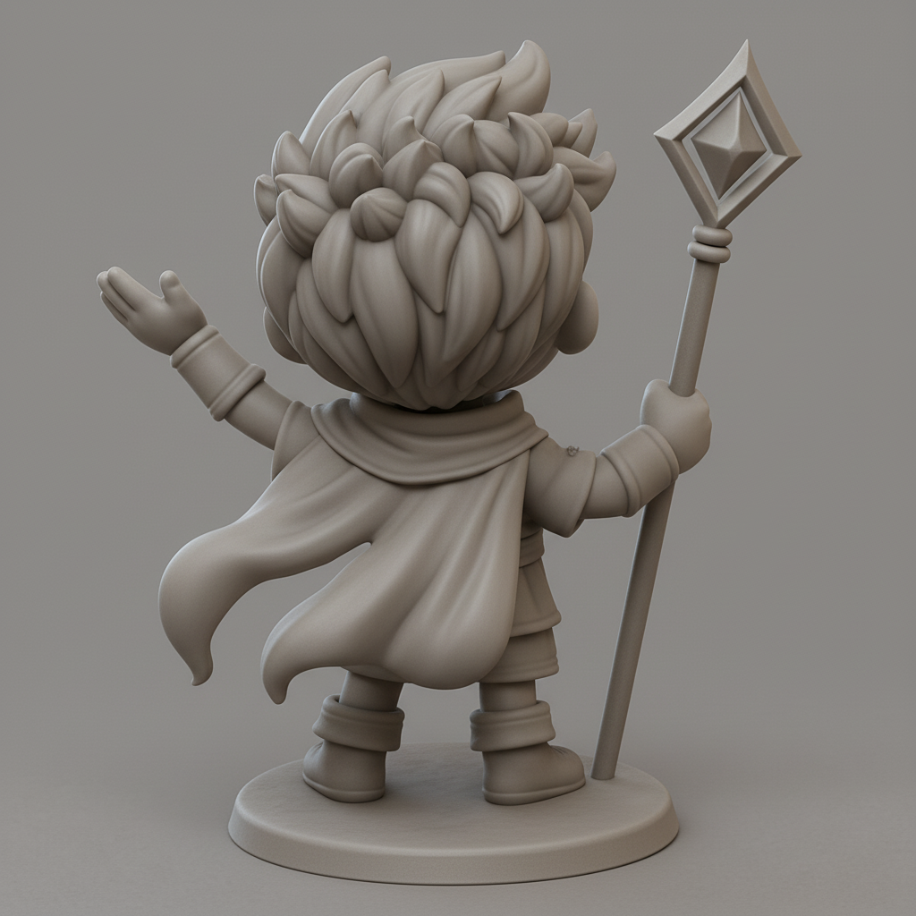 face to 3d model ai-3D portrait printing from photo_Charming Sorcerer Kid with Staff 3D Print