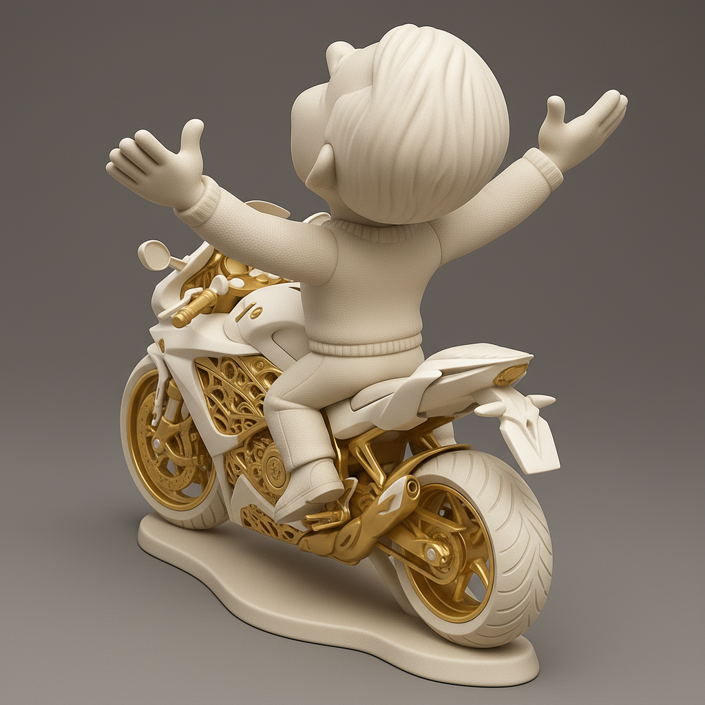 silhouette 3d printer maker-3d portrait printing_Joyful Rider on a Stylish Motorcycle