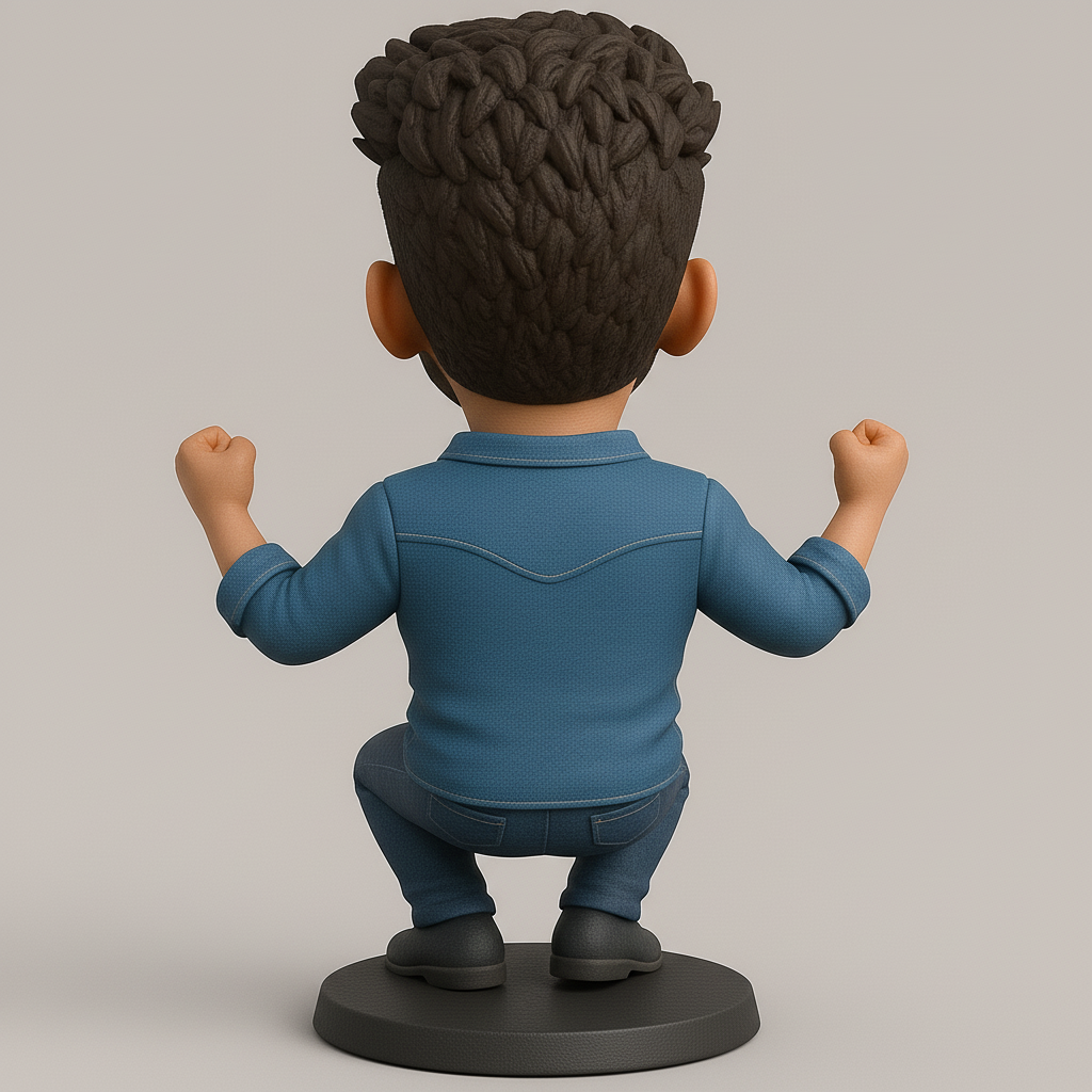 silhouette 3d printer maker-3d portrait printing_Joyful Figure in Denim Attire
