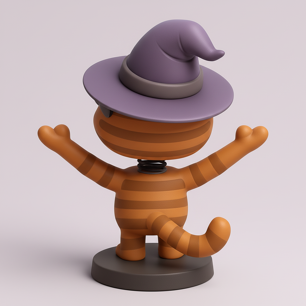 silhouette 3d printer maker-3d portrait printing_Spooky Cute Witch Cat Bobblehead for Fun Decor!