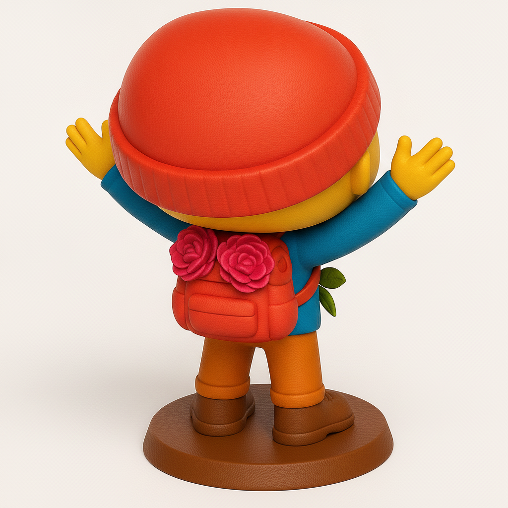 face anatomy 3d model-create 3d face model from photo_Cheerful Wanderer Figurine: Print Joy & Blooms!