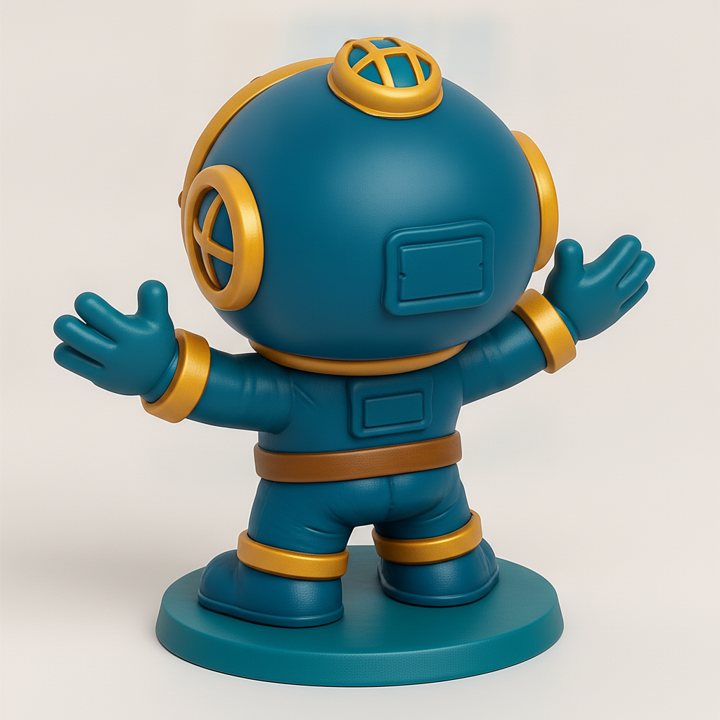 face anatomy 3d model-create 3d face model from photo_Happy Deep-Sea Diver Bot Figurine for Your Desk