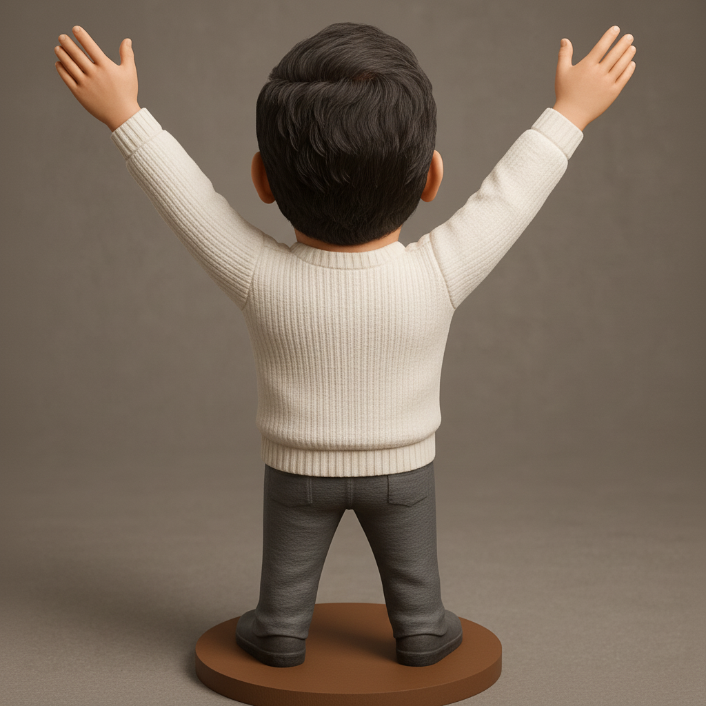 face to 3d model ai-3D portrait printing from photo_Celebrate Success! Joyful 'Arms Up' Man Figurine