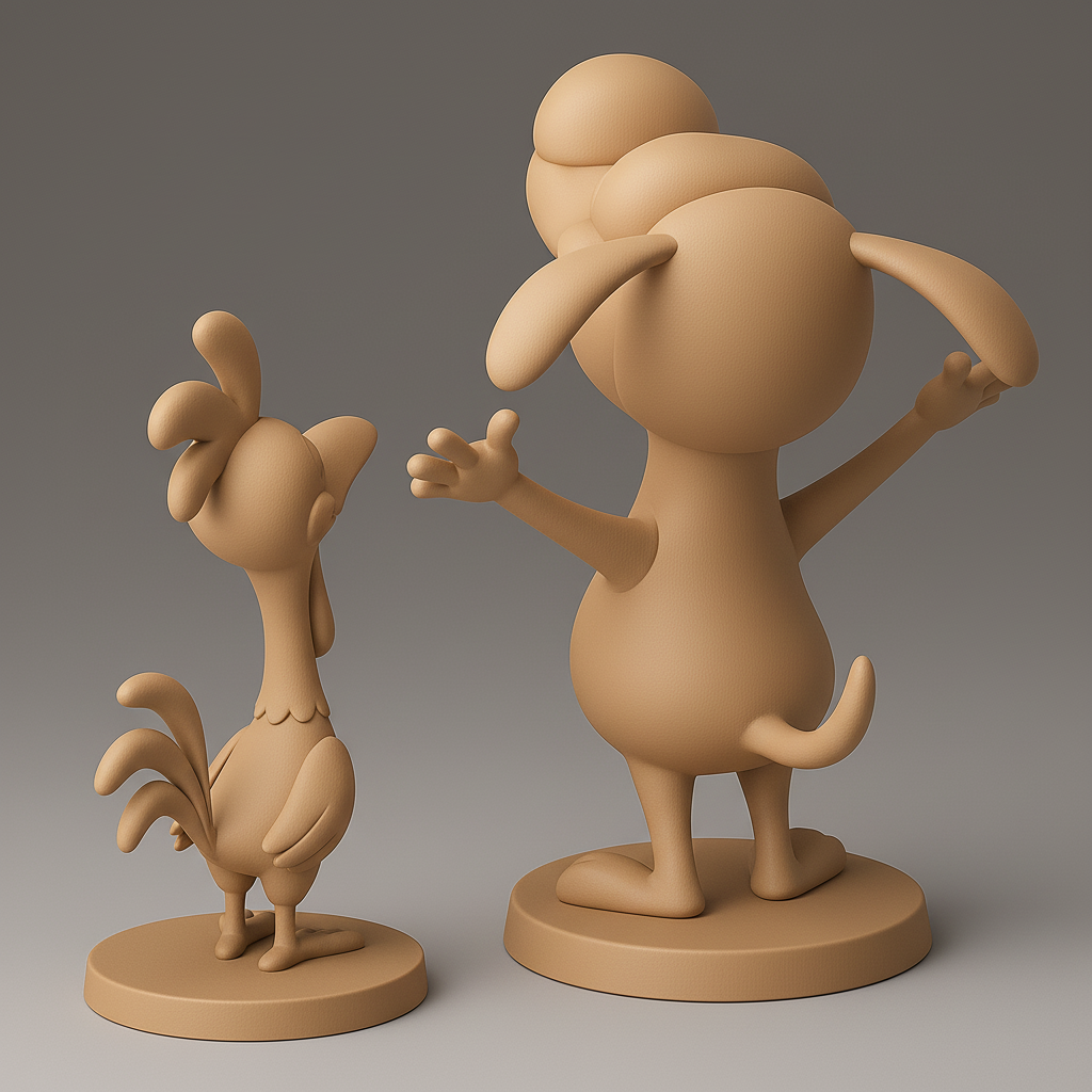 silhouette 3d printer maker-3d portrait printing_Whimsical Cartoon Duo for 3D Printing