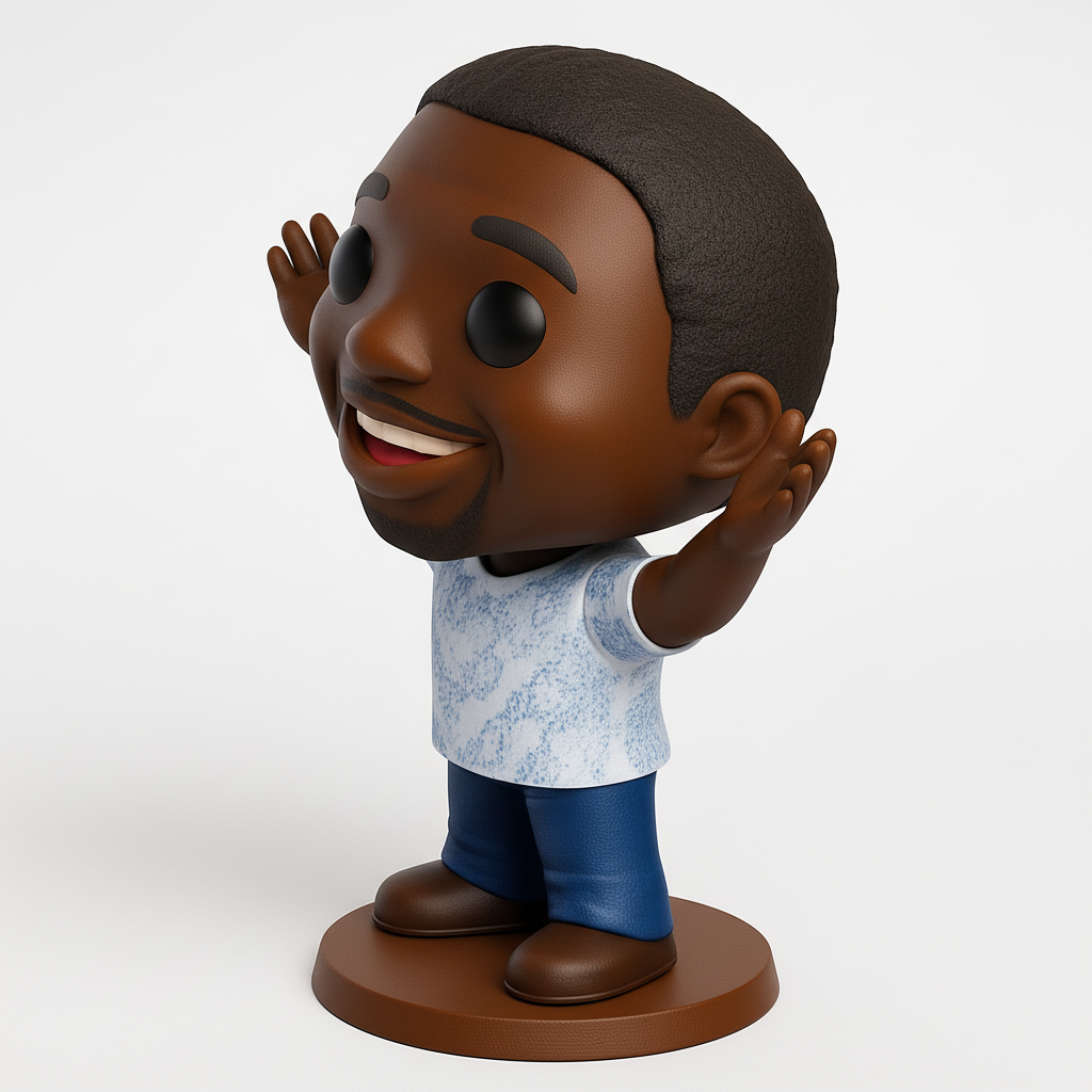 face anatomy 3d model-create 3d face model from photo_Happy Black Character Bobblehead Style Desk Buddy