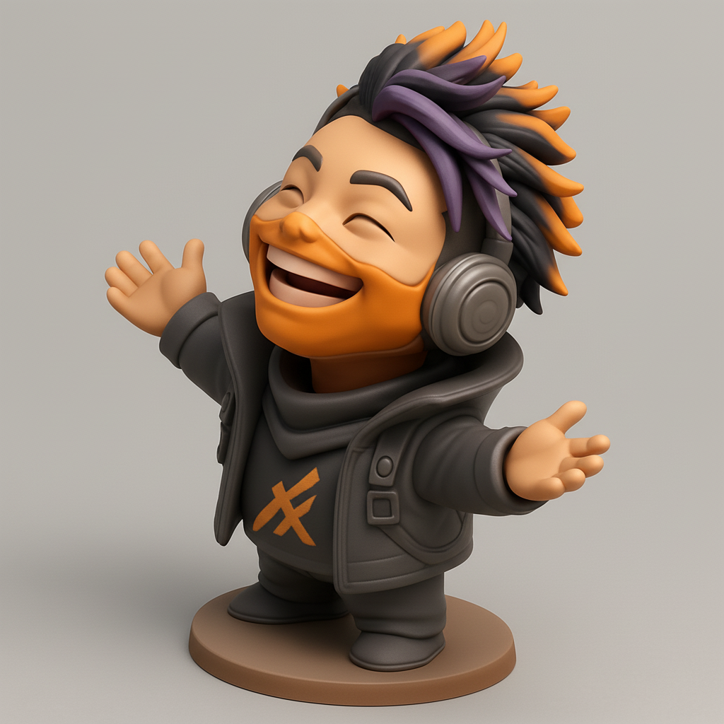 silhouette 3d printer maker-3d portrait printing_Joyful Chibi Gamer: Arms Wide Open for a Hug!