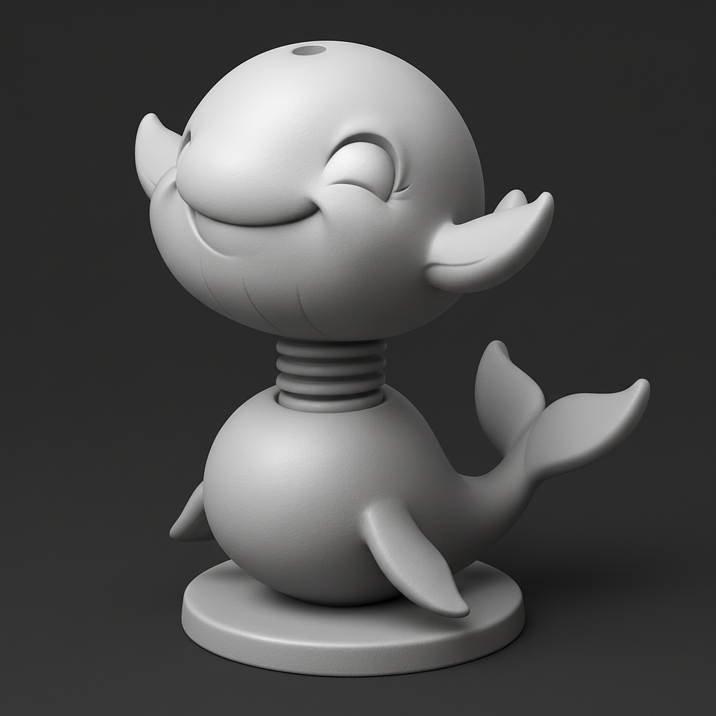 silhouette 3d printer maker-3d portrait printing_Happy Whale Bobblehead Toy - Cute Desk Buddy Print