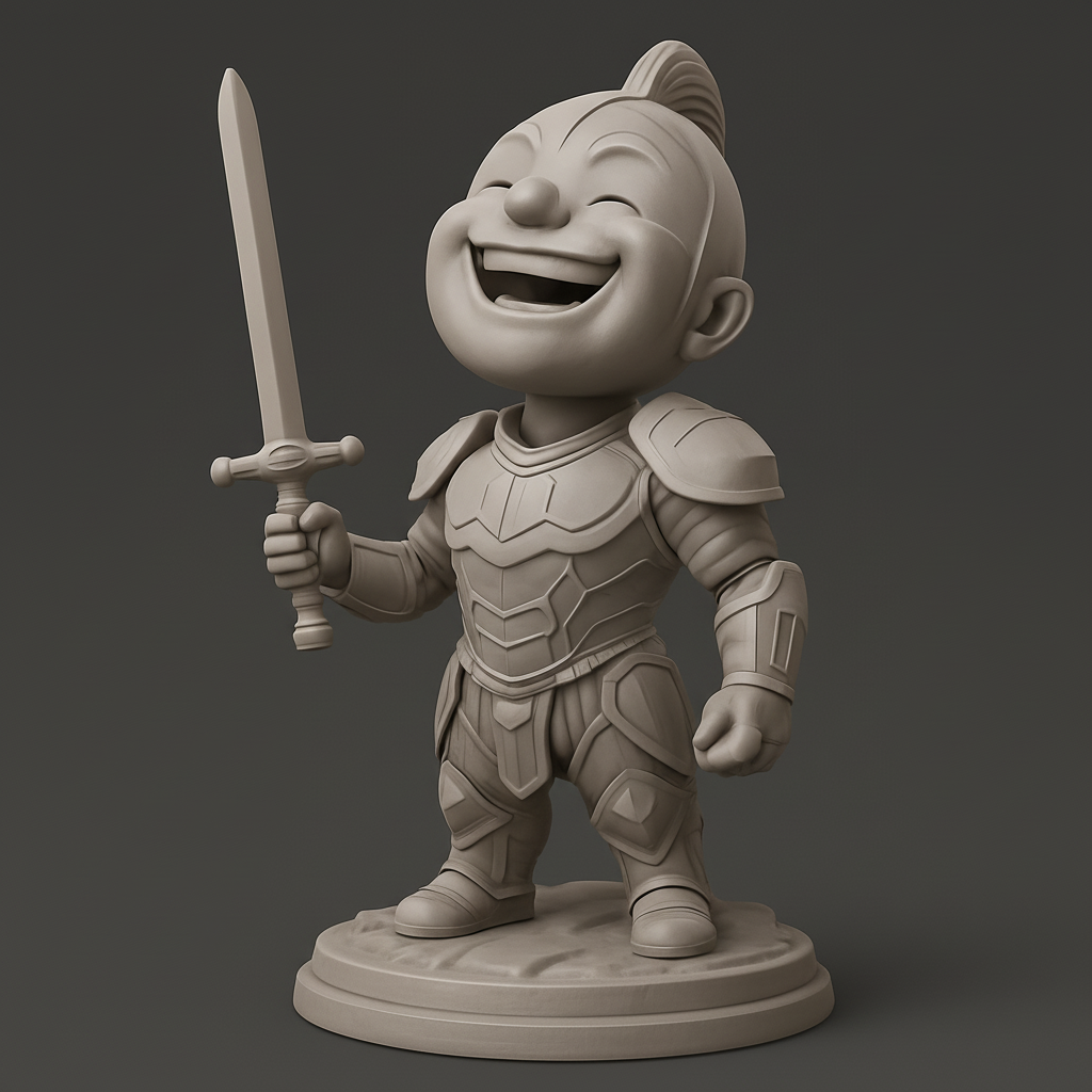 face to 3d model ai-3D portrait printing from photo_Joyful Chibi Knight Statue - Print Your Happy Hero!