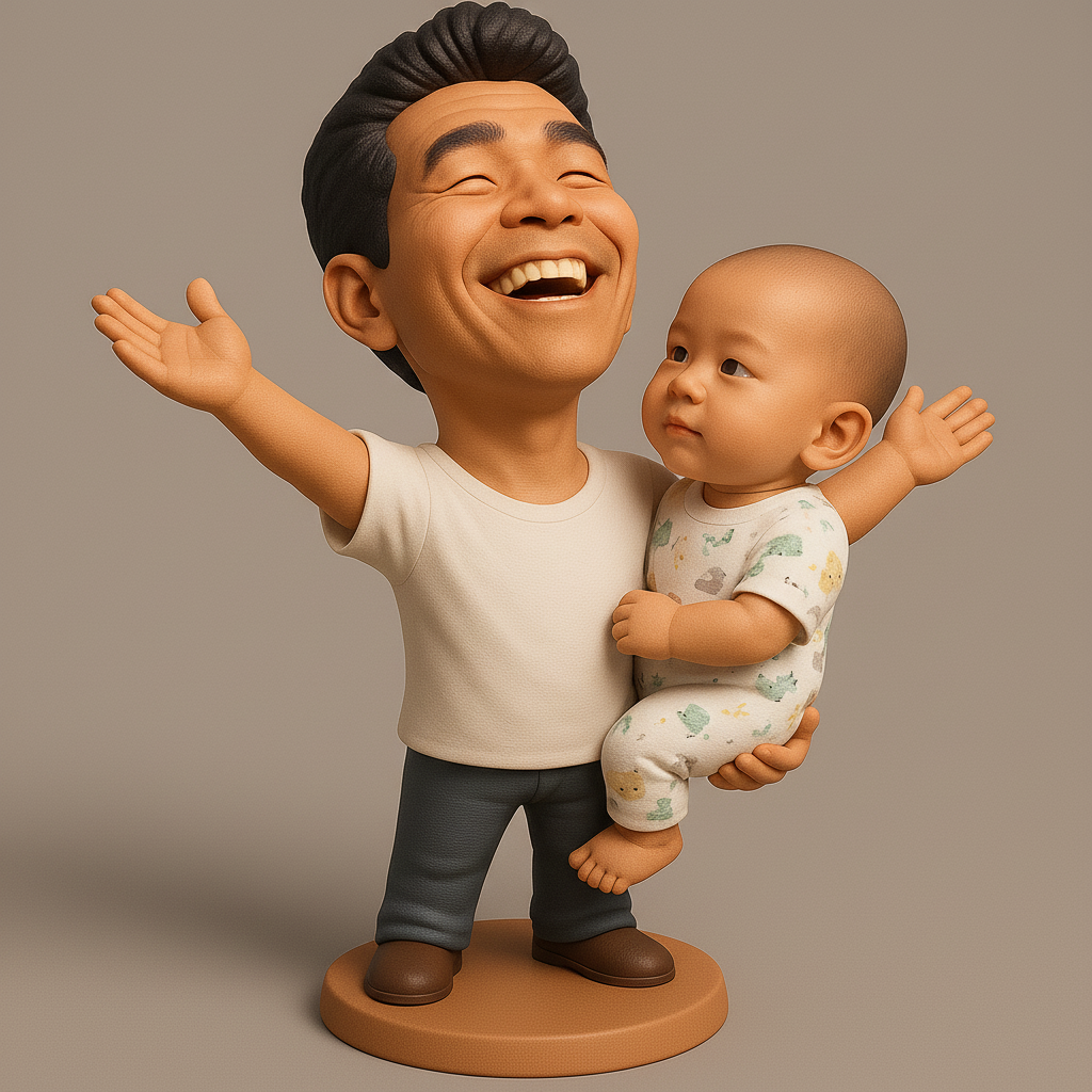 silhouette 3d printer maker-3d portrait printing_Joyful Father and Baby Figurine