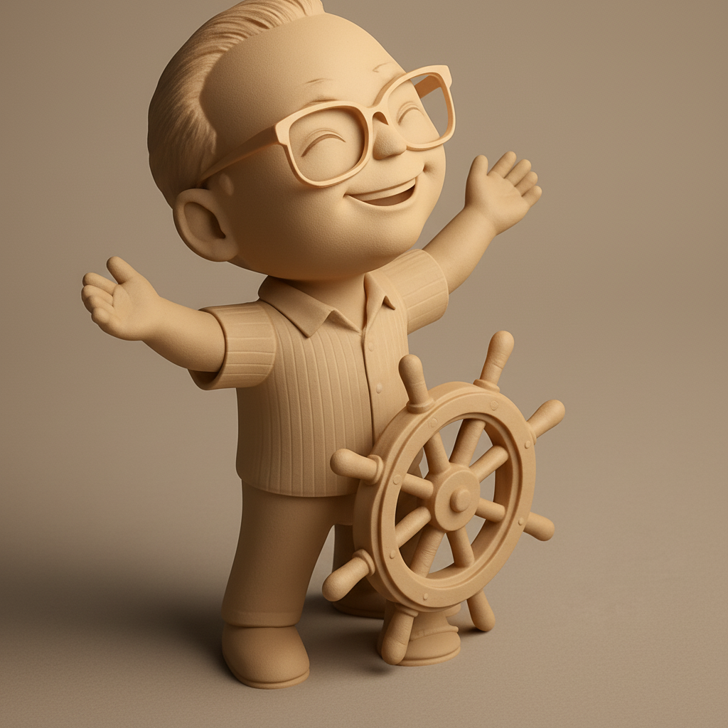 face to 3d model ai-3D portrait printing from photo_Steer Your Day! Optimistic Captain & Wheel Model