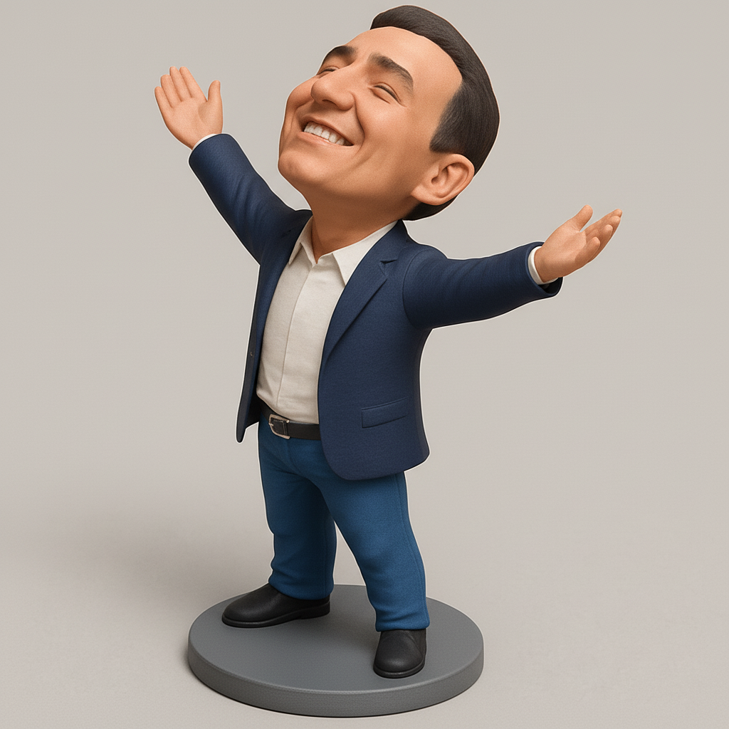 face anatomy 3d model-create 3d face model from photo_Embrace Joy & Success: Open Arms Caricature Figure