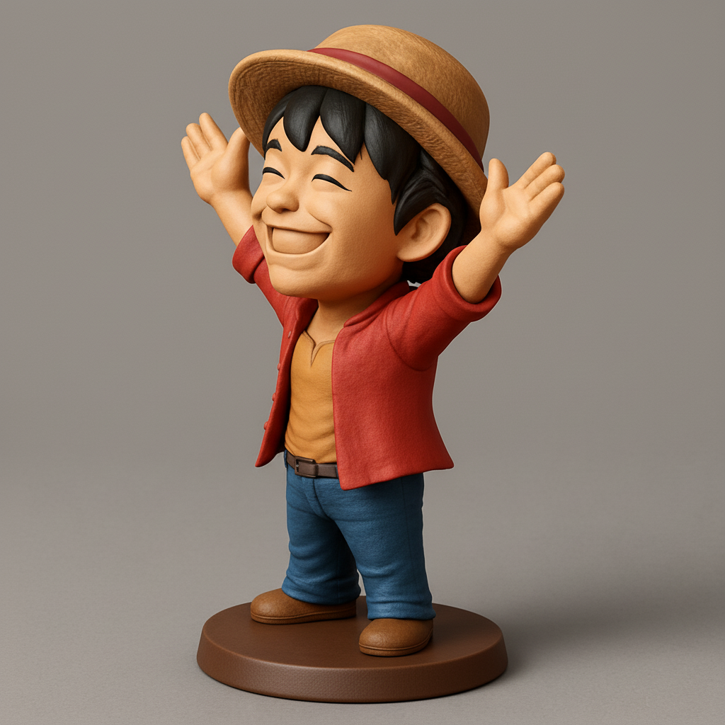 face to 3d model ai-3D portrait printing from photo_Joyful Straw Hat Hero Figurine - Pure Happiness Print