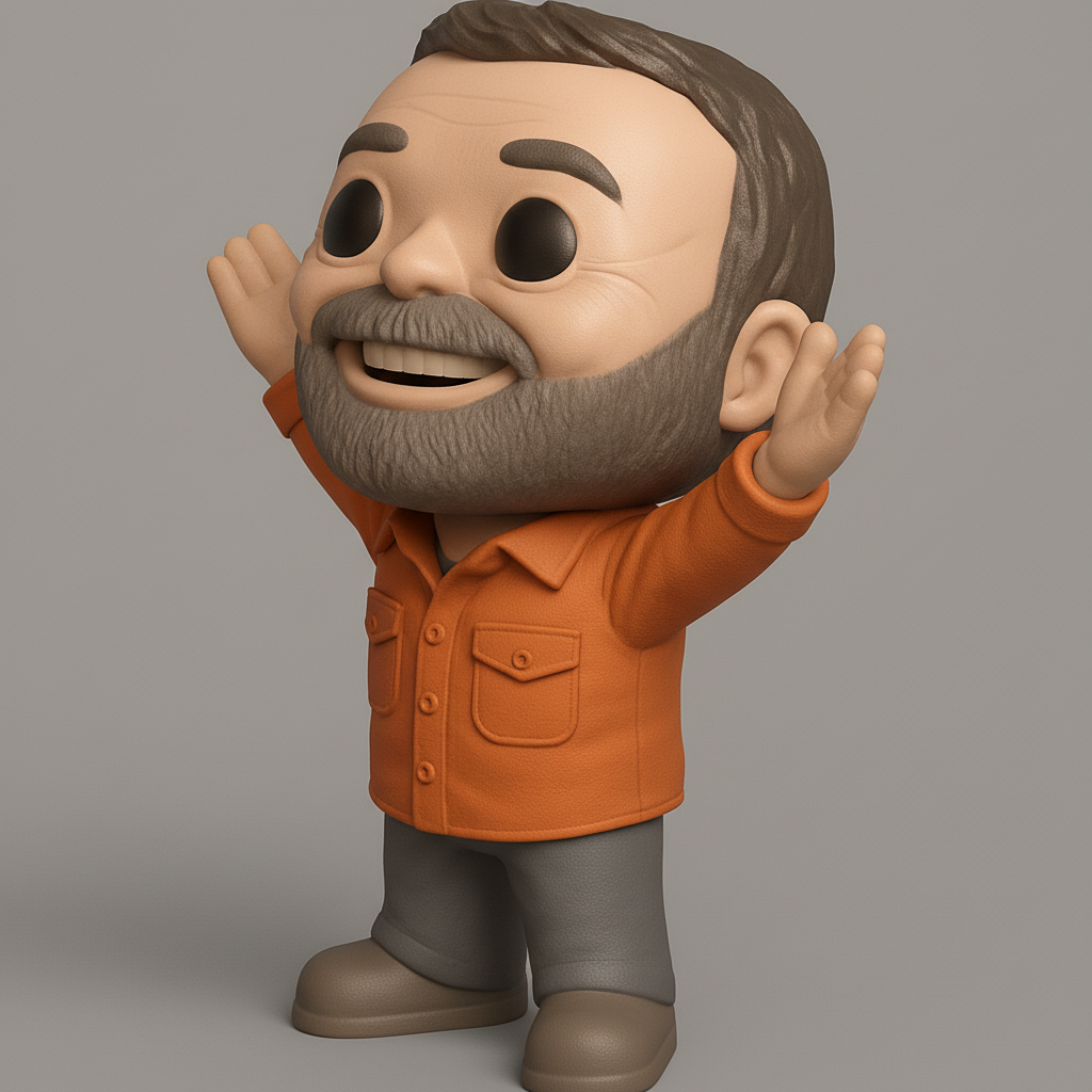 face to 3d model ai-3D portrait printing from photo_Happy Bearded Man Funko Style Figurine - Welcoming Desk Buddy