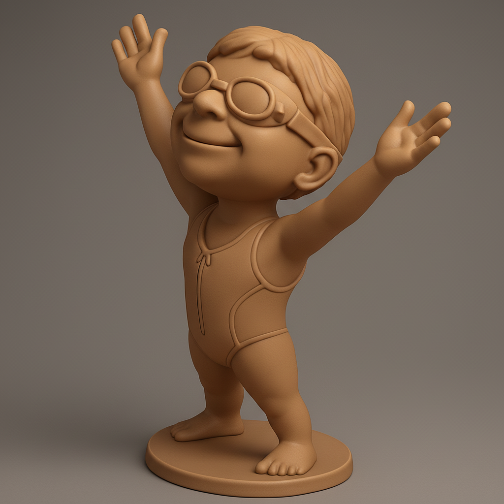 face anatomy 3d model-create 3d face model from photo_Joyful Swimmer Kid Figurine: Celebrate Big Wins!