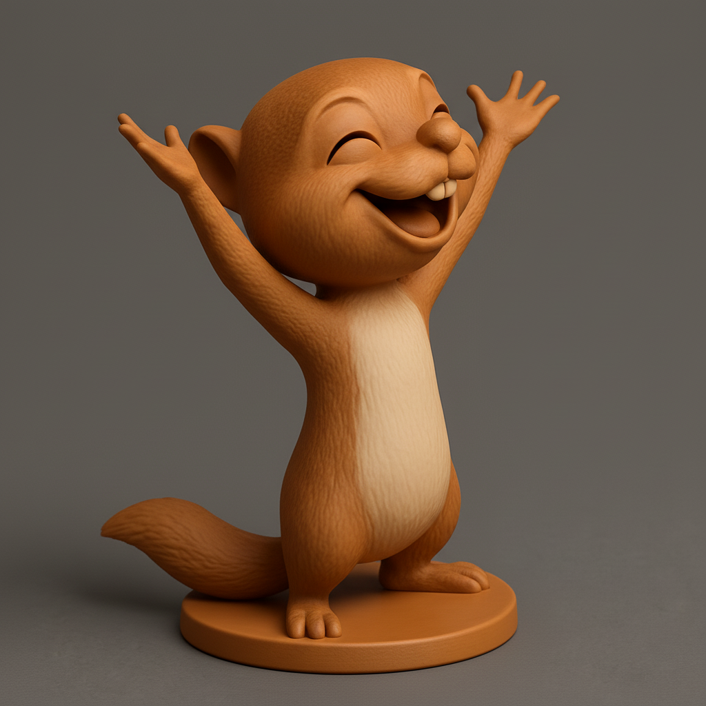 face to 3d model ai-3D portrait printing from photo_Joyful Squirrel Figurine: Happy Desk Buddy!