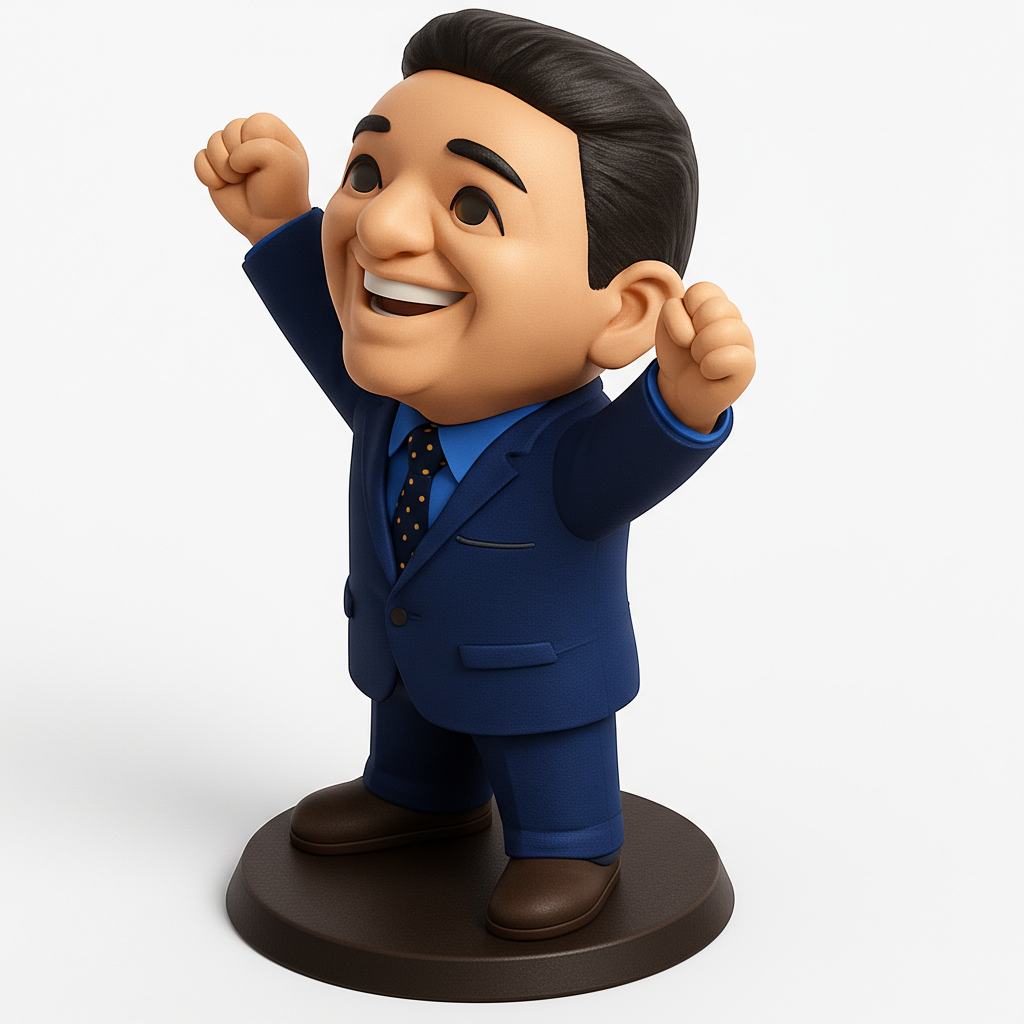 face to 3d model ai-3D portrait printing from photo_Victorious Chibi Businessman Figurine