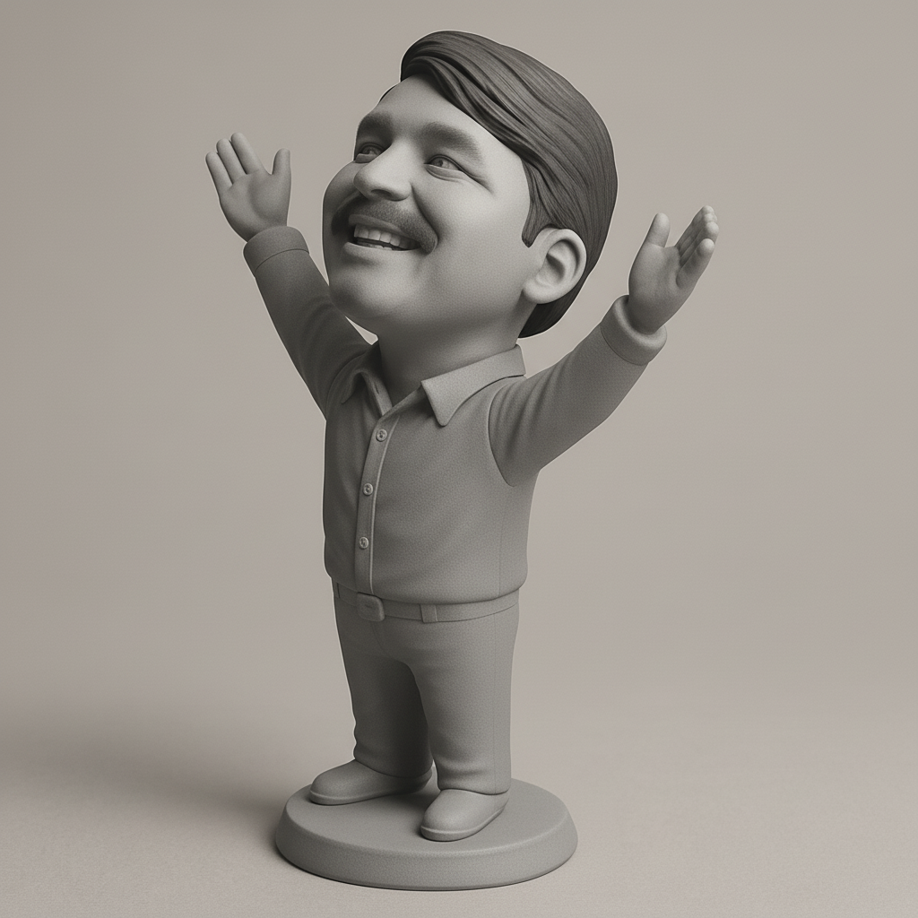face to 3d model ai-3D portrait printing from photo_Joyful Moustache Man Bobblehead - Celebrate Success!